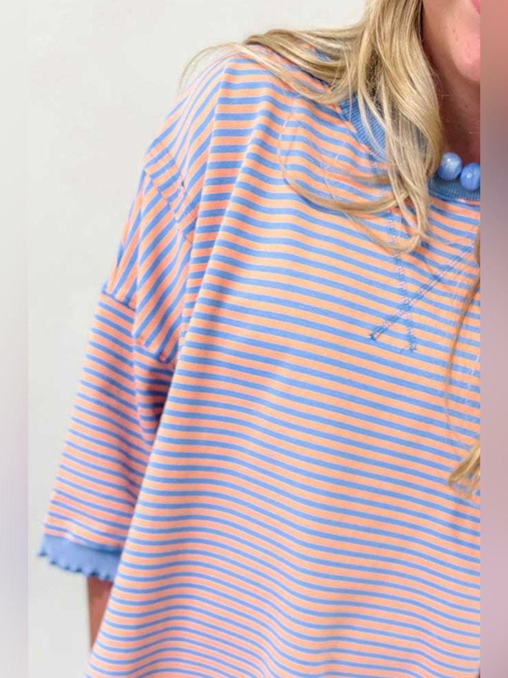 Striped Raw-Edge Casual Blouse - Picture 3 of 4